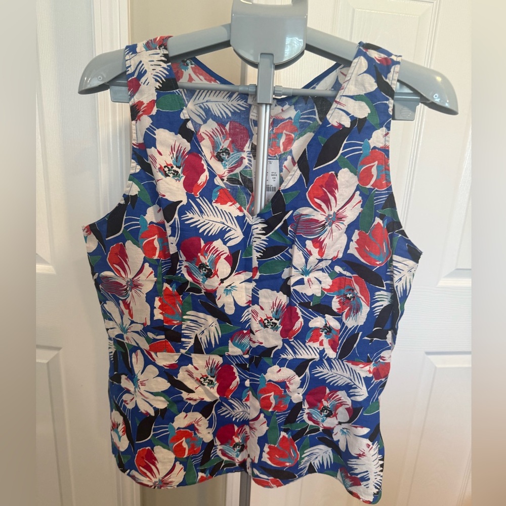 J. Crew Floral Hawaiian Inspired Tank Top - Blue and Red